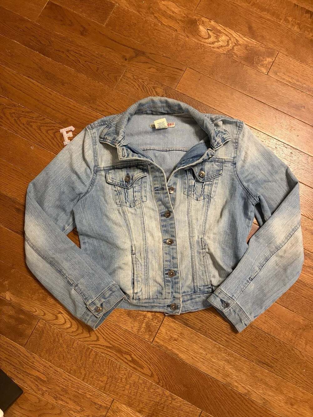 Paris Blues Denim Jacket Size L Light Wash Distressed Y2K